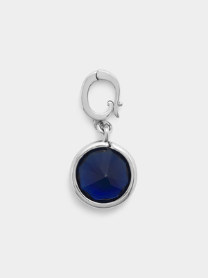 Rhodium Plated Blue Sapphire Cubic Zirconia September Birthstone Charm