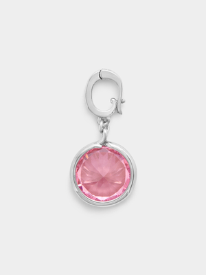 Rhodium Plated Pink Tourmaline Cubic Zirconia October Birthstone Charm