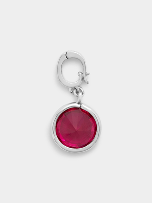 Rhodium Plated Ruby Cubic Zirconia July Birthstone Charm