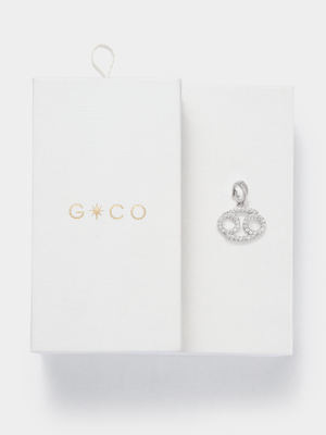 Rhodium Plated Cubic Zirconia Cancer Charm