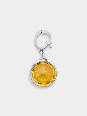 Rhodium Plated Yellow Topaz Cubic Zirconia November Birthstone Charm