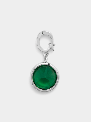 Rhodium Plated Emerald Cubic Zirconia May Birthstone Charm