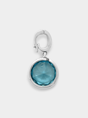 Rhodium Plated Aquamarine Cubic Zirconia March Birthstone Charm