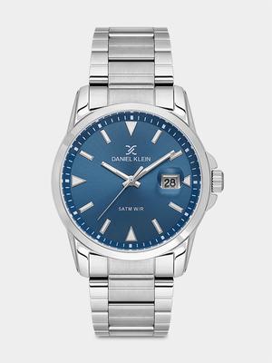Daniel Klein Silver Plated Blue Dial Stainless Steel Bracelet Watch