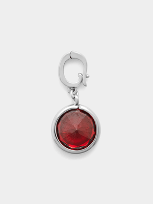 Rhodium Plated Garnet Cubic Zirconia January Birthstone Charm