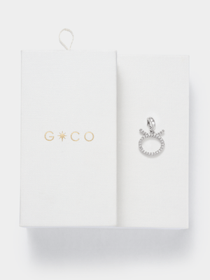Rhodium Plated Cubic Zirconia Taurus Charm