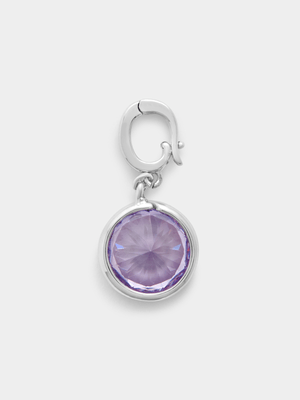 Rhodium Plated Amethyst Cubic Zirconia February Birthstone Charm