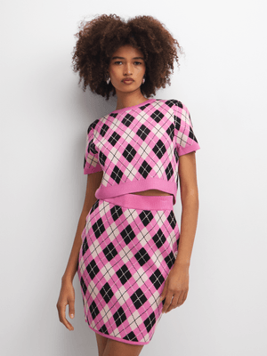 The FIX Women's Pink Co-Ord  Argyle Crop Top