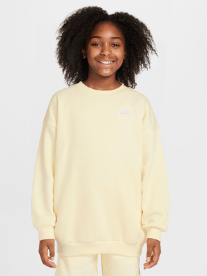 Nike Girls Youth NSW Oversized Club Fleece Crew Off White Sweat Top