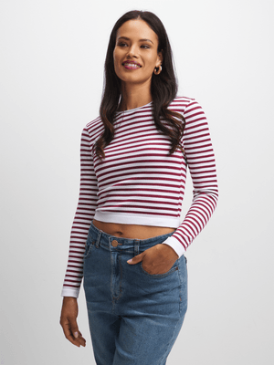 Exact Women's Burgundy & White Striped Seamless Top