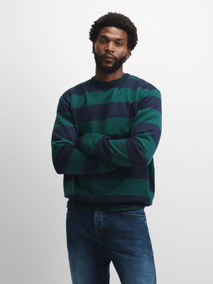 Exact Men's Green & Navy Striped Sweat Top