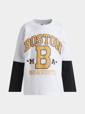 Jet Younger Boys White/Black Boston T-Shirt