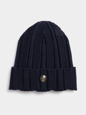 Fabiani Men's Navy Ribbed Ingot Crest Beanie
