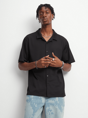 The FIX Men's Black Textured Lace Shirt