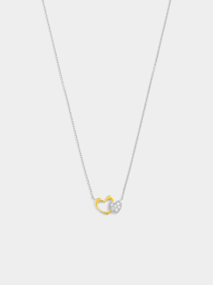 Gold Plated Sterling Silver Cubic Zirconia Linked Hearts Pendant