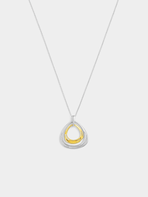 Gold Plated Sterling Silver Cubic Zirconia Dual Open Teardrop Pendant