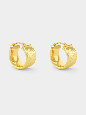 Yellow Gold Bold Textured Hoop Earrings