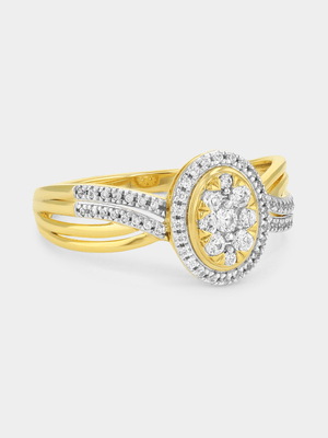 Yellow Gold 0.25ct Diamond Oval Halo Twist Ring