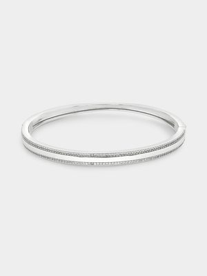 Sterling Silver White Sapphire Pavé Edge Bangle