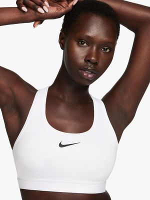 Nike Womens Dri-Fit Swoosh Medium Impact White Sports Bra