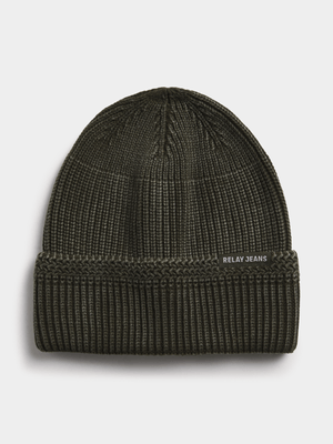 Relay Jeans Men's Acid Wash Olive Beanie