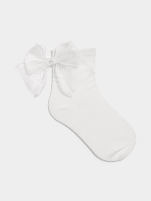 The FIX Women's White Organza Bow Lettuce Edge Sock