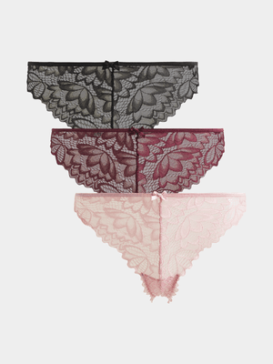 Jet Women's Multicolour 3 Pack Lace Thong