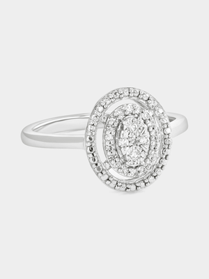 Sterling Silver Diamond Oval Floating Halo Multi-Stone Ring