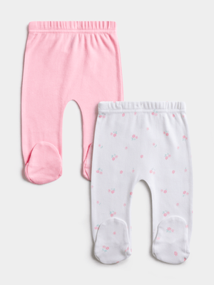 Jet Infant Girls Pink/White 2 Pack Florals Leggings