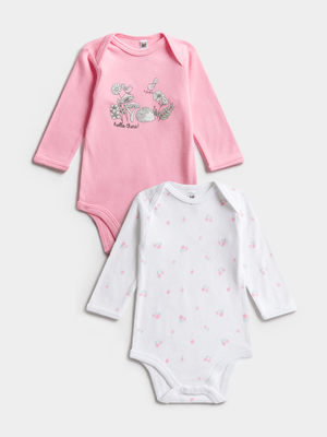 Jet Infant Girls Pink/White 2 Pack Florals Bodyvest