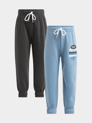 Jet Younger Boys Charcoal/Blue 2 Pack Active Pants