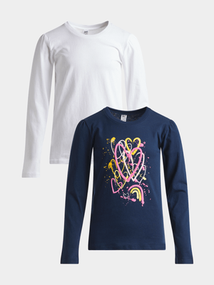 Jet Older Girls Navy/White Grafitti 2 Pack T-Shirt