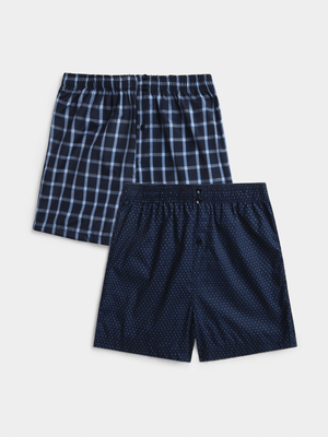 Jet Older Boys Navy/Check 2 Pack Boxers