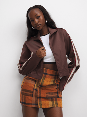 The FIX Women's Brown Co-Ord Zip Through Top With Contrast Panels