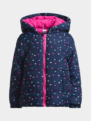 Jet Younger Girls Navy Heart Puffer Jacket