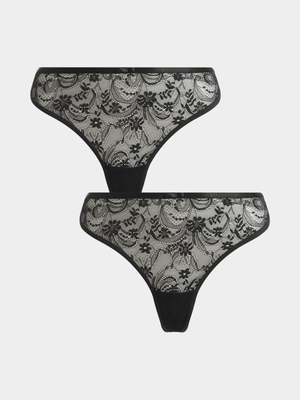 Jet Women's Black 2 Pack Lace Thong