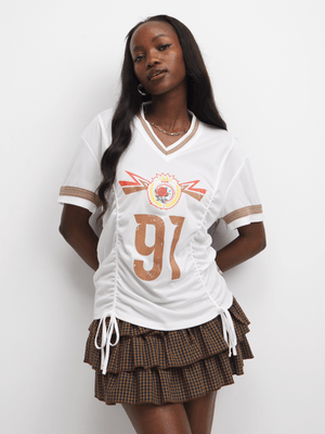 The FIX Women's White Ruched Top With Front Ties