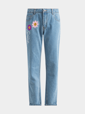 Jet Older Girls Mid Blue Smile Mom Jeans
