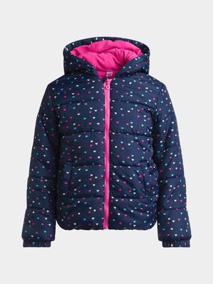 Jet Older Girls Navy Hearts Puffer Jacket