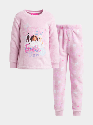 Jet Younger Girls Pink Barbie Fleece Pyjama Set