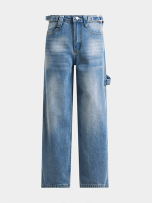 Jet Teen Girls Blue Tinted Carpenter Jeans