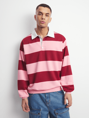 The FIX Men's Striped Burgundy Rugby Sweat Top
