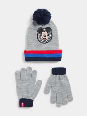 Jet Younger Boy's Grey Mickey Beanie & Glove Set