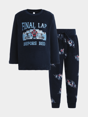 Exact Younger Boy's Navy Race Car Sleepwear Set