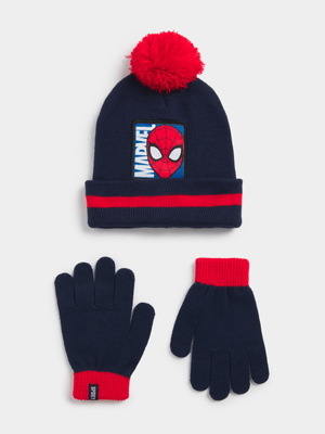 Jet Younger Boy's Navy Spiderman Beanie & Glove Set