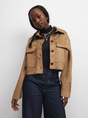 The FIX Women's Tan Cropped Shacket