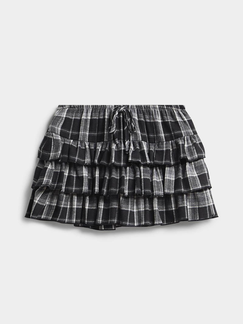 The FIX Women's Black & White Checked Ruffle Mini Skirt The FIX Women's Black & White Checked Ruffle Mini Skirt