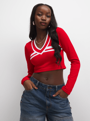 The FIX Women's Red Seamless Top With Double Stripes