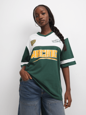 The FIX Women's Green & White Colourblock Sport Graphic Top