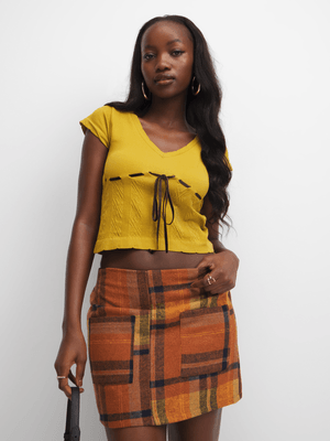 The FIX Women's Yellow Seamless Top With Ribbon Detail